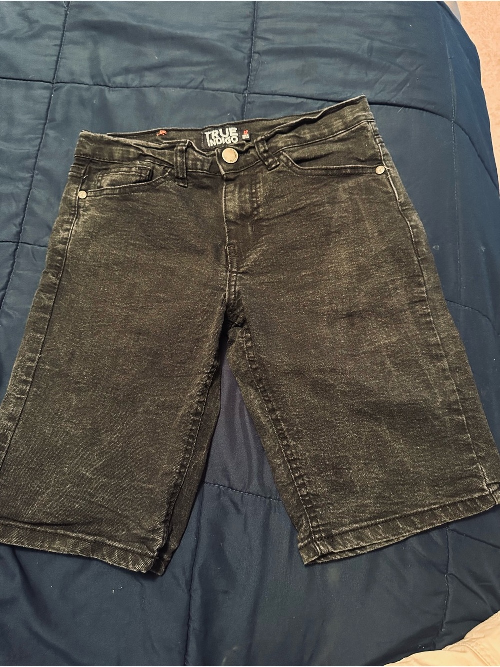 Indigo Black Washed Denim Knee-Length Shorts